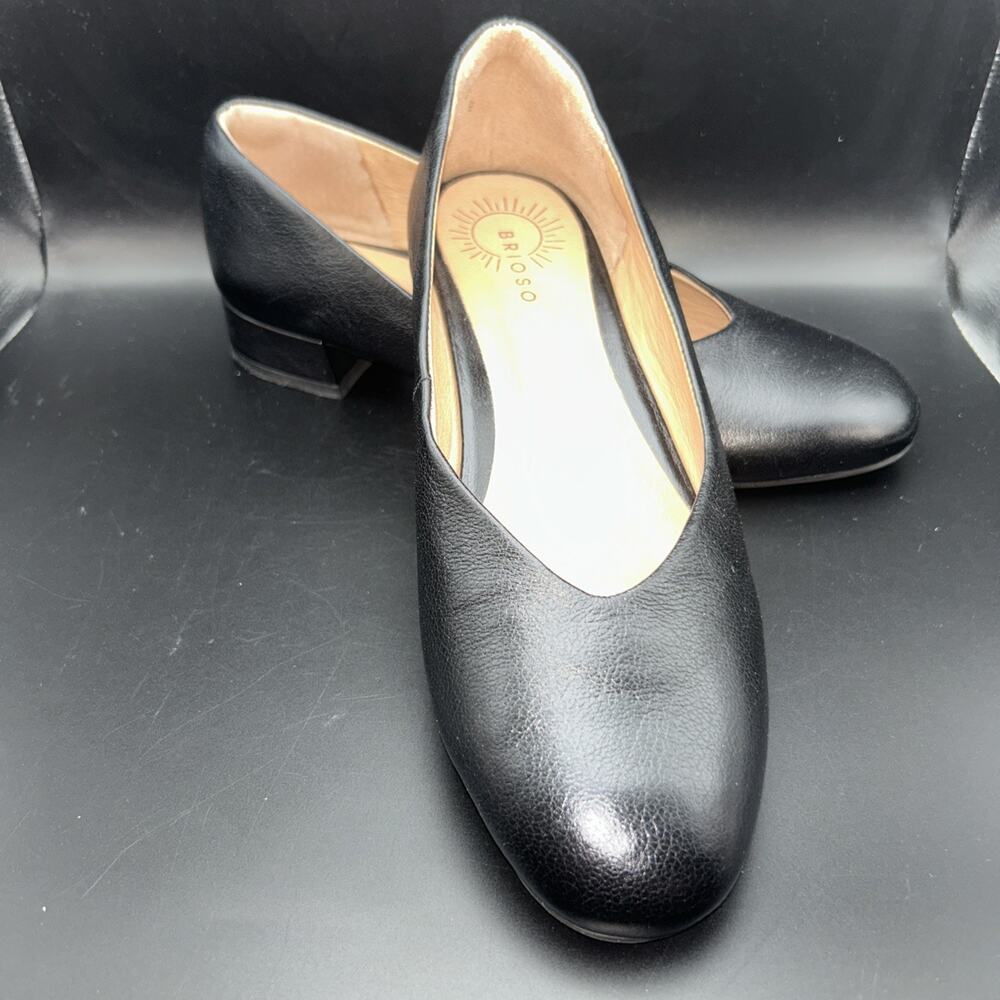 Brioso Muriel Low Block Heel Pumps Black Leather Women's 7.5 Flats slip on